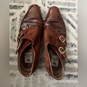 Men’s SZ 11 1/2 leather and suede Carlo Morandi double monk strap dress shoes
